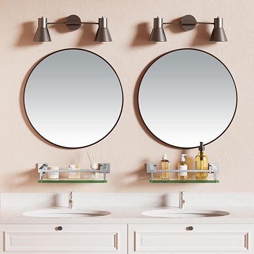 Miniatura 8 de Alise Estante de vidrio para baño con barandilla de acero inoxidable, cromado pulido, pequeño estante flotante de pared de vidrio templado sobre el