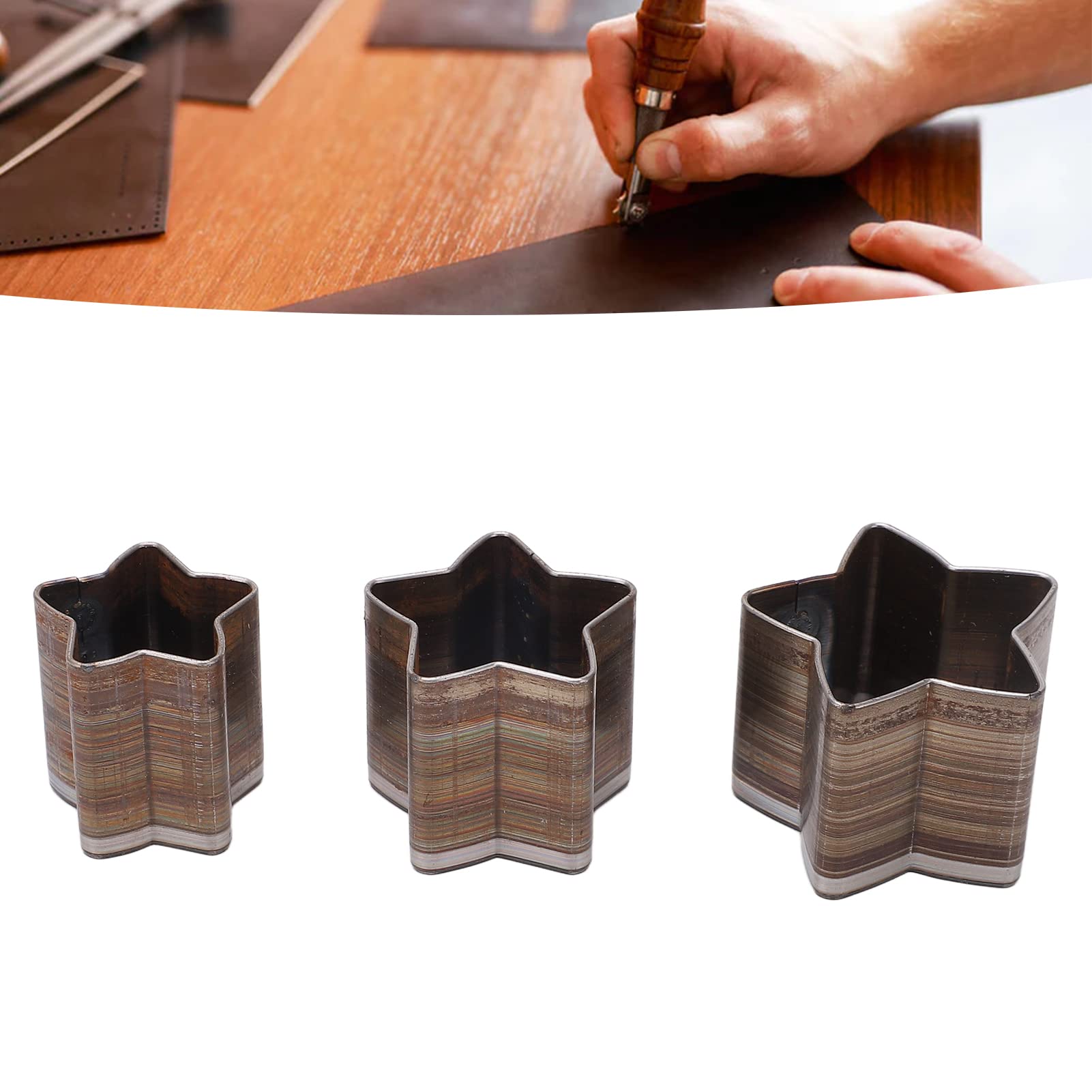 Set di Fustelle per Cuoio 3 Pezzi Set di Fustelle per Cuoio Strumento per Punzonatura Cava 5 Punte a Forma di Stella Kit di Stampi per Punzonatura per Punzonatura in Pelle per