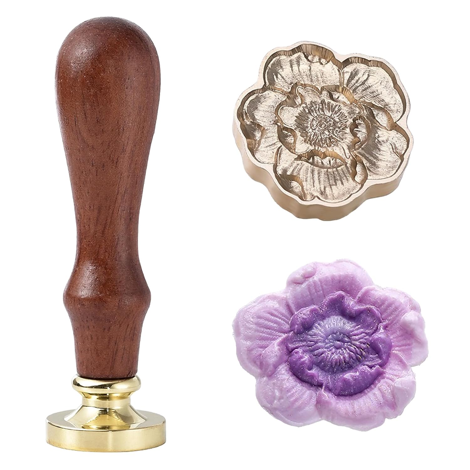 Poppy Flower Wax Seal Stamp, Plant-Themed Brass Sealing Stamp, Botanical Bloom with Serrated Leaves and Textured Center for Envelopes, Journaling