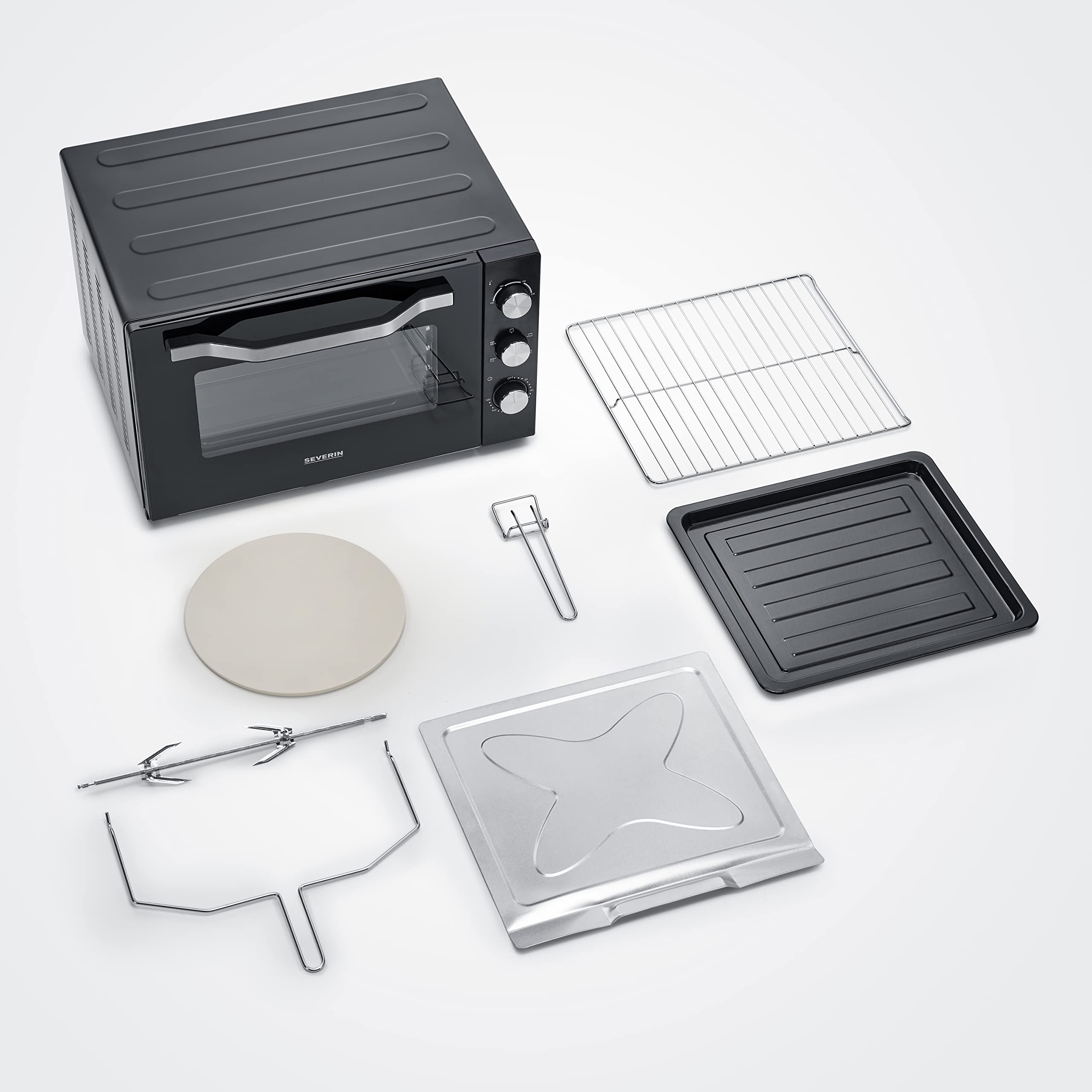 SEVERIN Forno Elettrico Ventilato XXL 60 Litri 2200W 100-230°C Timer 120 min Pietra Refrattaria Girarrosto Luce Interna 6 Modalità Nero TO 2073