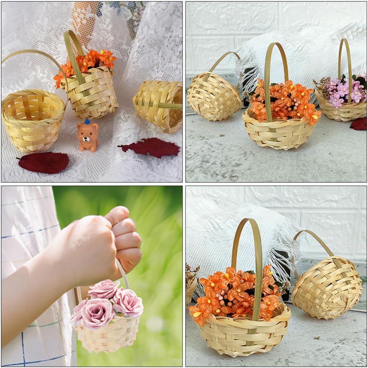 Toddmomy 10pcs Mini Woven Basket with Handle, Handcrafted Handheld Tote Basket for Storing Candy, Cookies, Nuts, and Sundries, Beige Color with Modern Farmhouse Style for Home Organization image 4