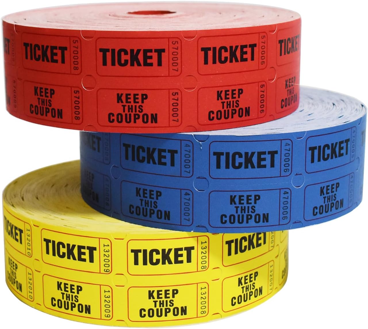 SEETOOOGAMES Raffle Tickets Double Roll - Full Set of 3 Colors, 2000 Tickets/Colors, 50/50 Raffle Tickets for Events