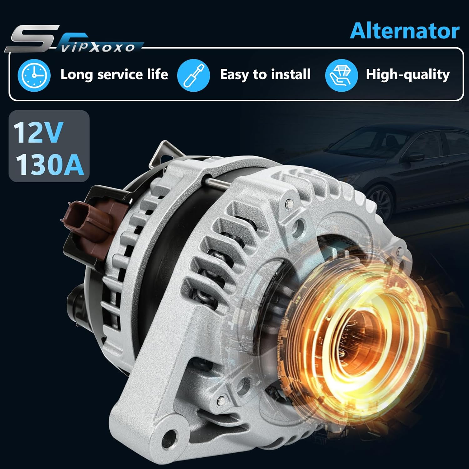 7-Groove Pulley 12V 120A Alternator For 2008-2012 Honda Accord 2.4L And 2011-2013 Acura TSX 2.4L Replace OE#11390,31100-R40-A01,CSF89,06311-R50-505RM,13-9444,31100-R40-A01RM