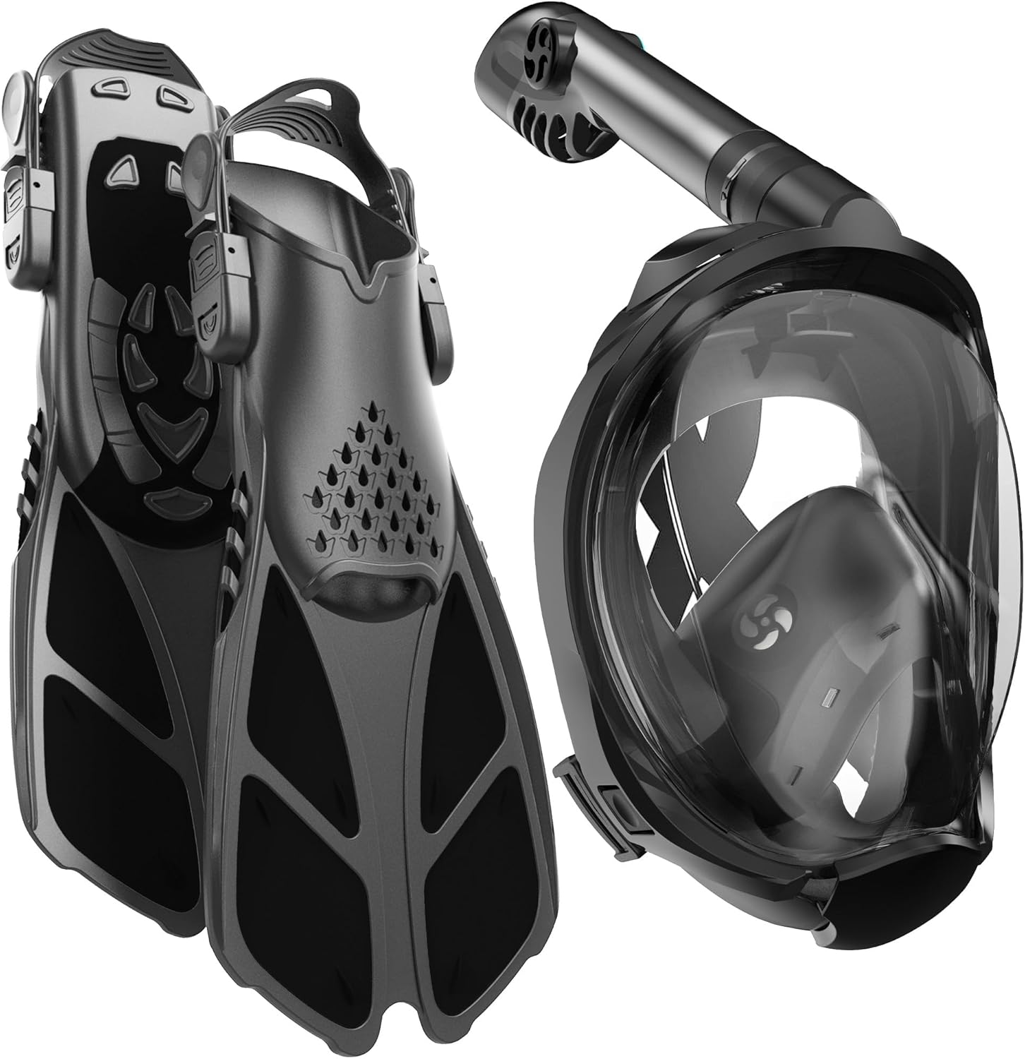 COZIA DESIGN Snorkeling Gear for Adults with Fins - Full Face Snorkel Mask and Swim Fins, 180 Panoramic View Snorkel Mask, Anti Fog and Anti Leak Adult Snorkel Set