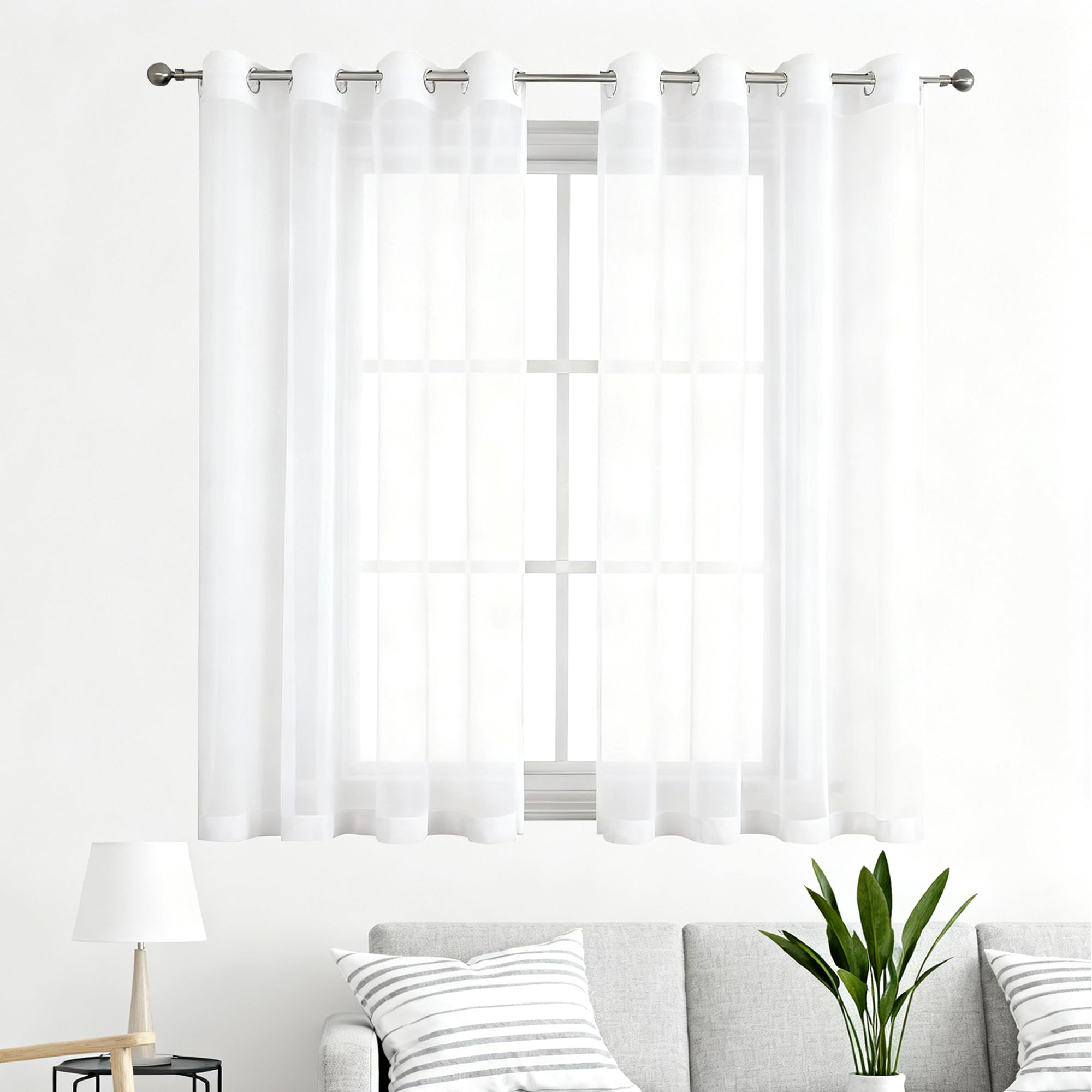 Cortinas Translucidas 250 x 190 cm Transparente Translucidas Cortinas Dormitorio Visillos Ventilada para Ventanas Sala para Niños Sala Cuarto Baño, Blanco