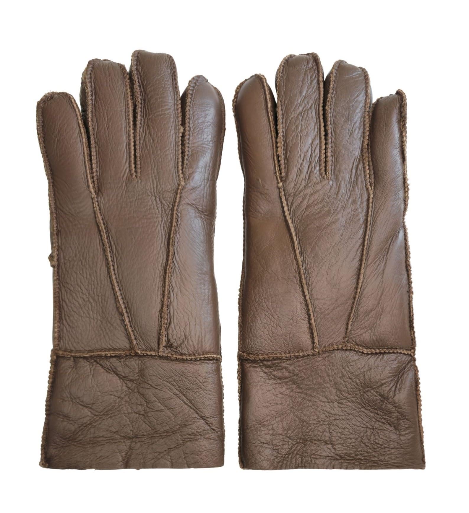 Truclothing Men's Brown Unisex Sheepskin Napa Leather Gloves Wool Shearling Lined Warm Thermal Handwear - Xxl