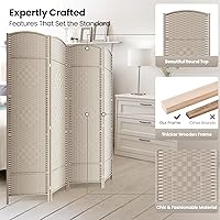 Vista 2 de Divisor de Habitación de 4 Paneles, Pantalla de Privacidad Plegable de 6 Pies, Alto - Divisor de Pared de Panel Plegable Extra Ancho con Diseño