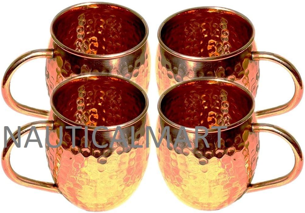NauticalMart Set of-4,Pure Copper Barrel Mug/Cup For Moscow Mules Capacity-16 Oz.