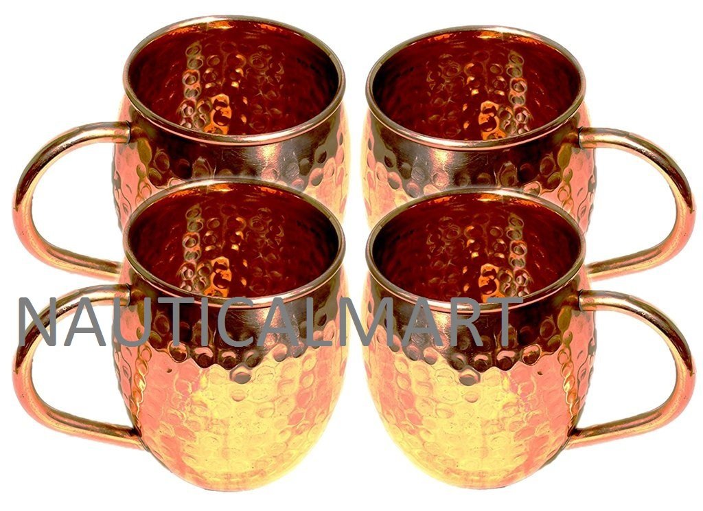 NauticalMart Set of-4,Pure Copper Barrel Mug/Cup For Moscow Mules Capacity-16 Oz.
