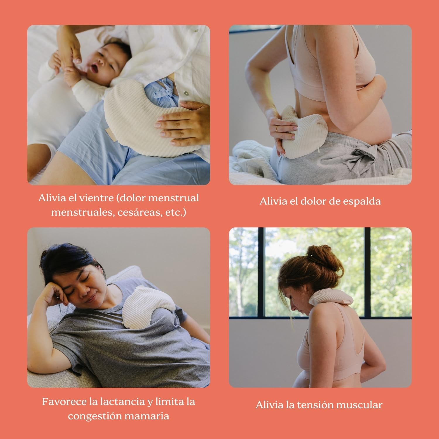 doomoo Almohadilla Térmica Snoggy Mom - Alivia el dolor menstrual, la endometriosis y el dolor posparto. Puede usarse caliente o fría. Almohadilla térmica para microondas - Forma ergonómica, Sand