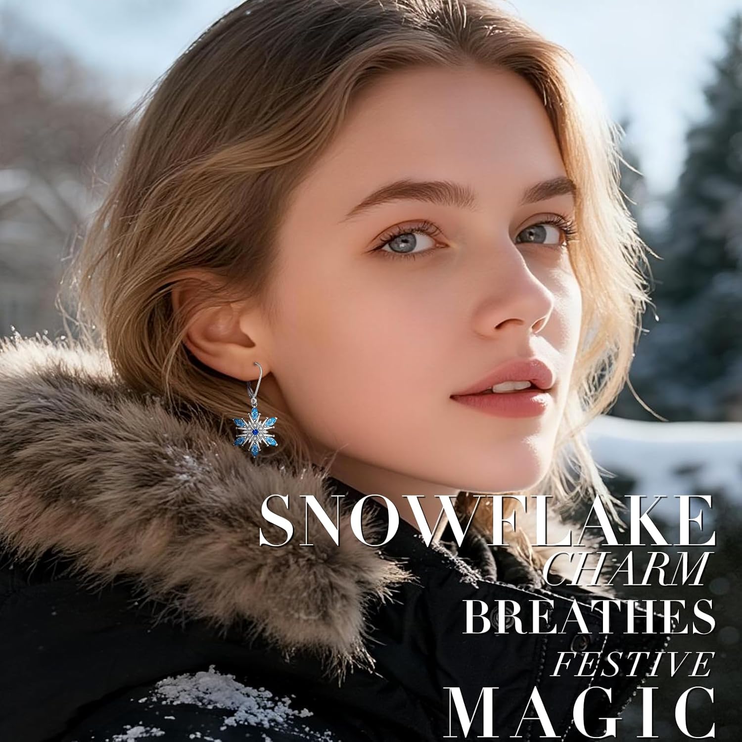 Snowflake Earrings Christmas Earrings for Women Winter Snowflake 925 Sterling Silver Leverback Dangle Drop Christmas Gifts - Image 3