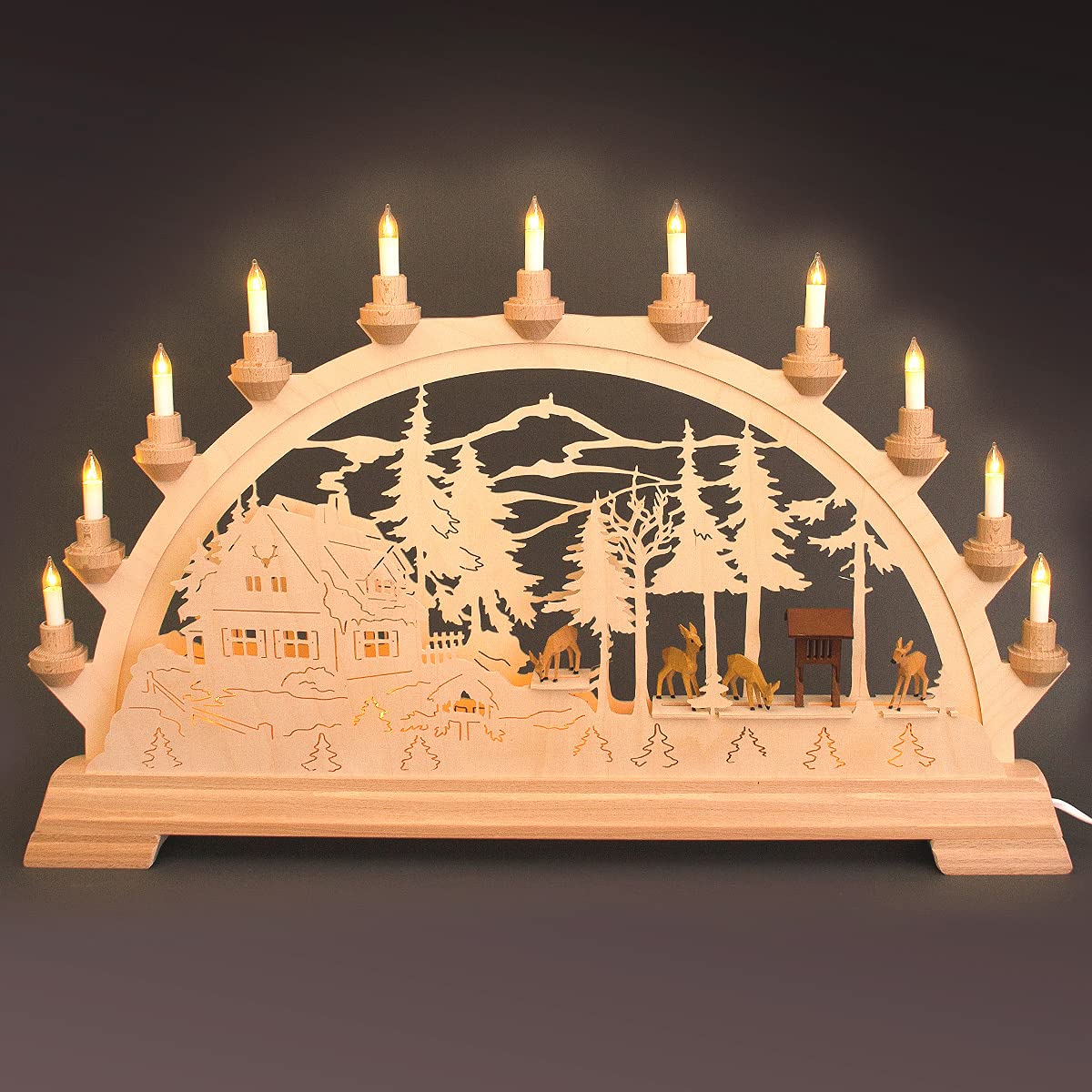 SCHENK HOLZKUNST Taulin Schwibbogen Forsthaus mit Vordergrundbeleuchtung
