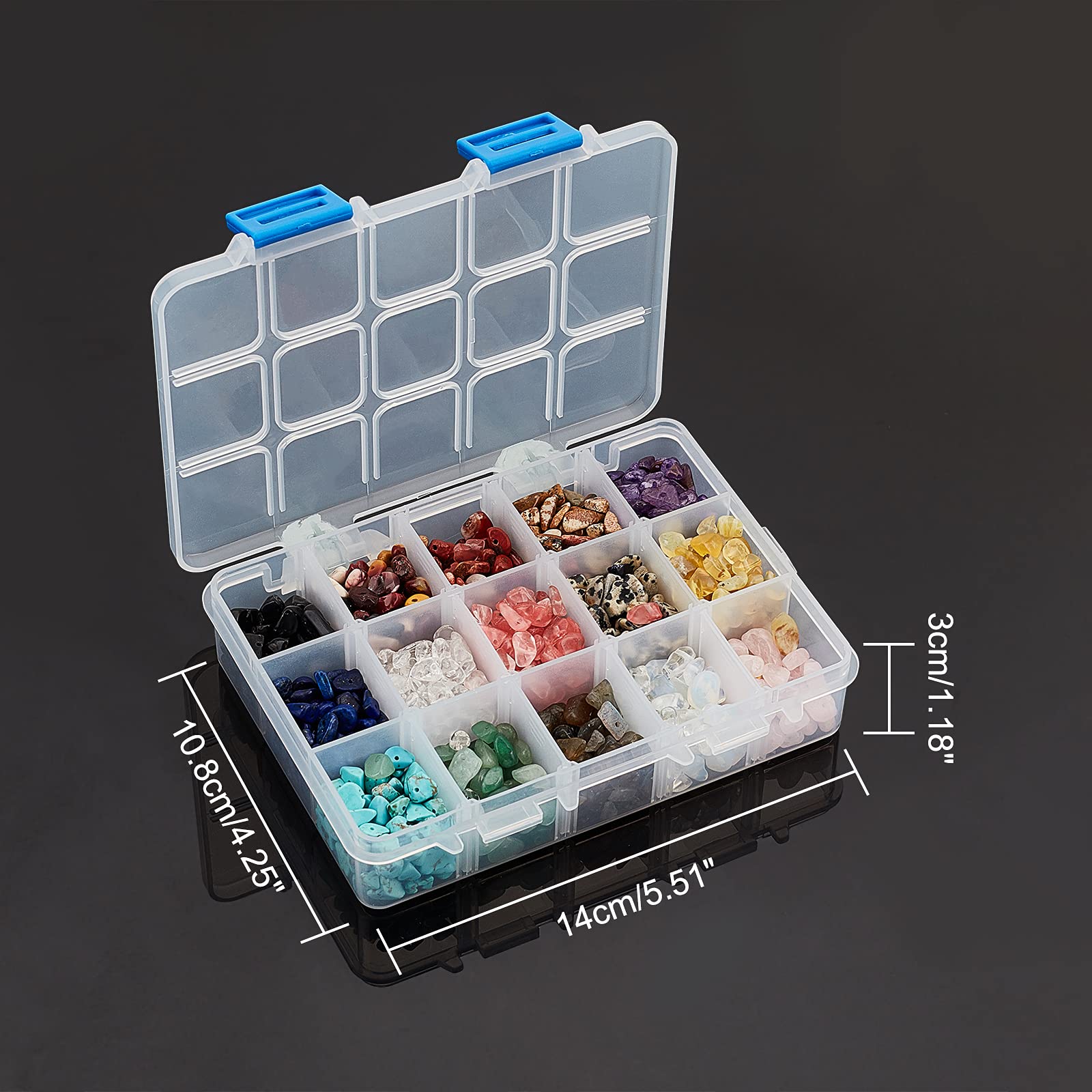 NBEADS 1 Box Crystal Chips Perlen, 15 Materialien Chips Unregelmäßige Perlen Natürliche Edelsteine Perlen Mit 2 Rollen Elastischer Faden Für Schmuckherstellung DIY Handwerk Craft, Ca. 5~8 mm Breit