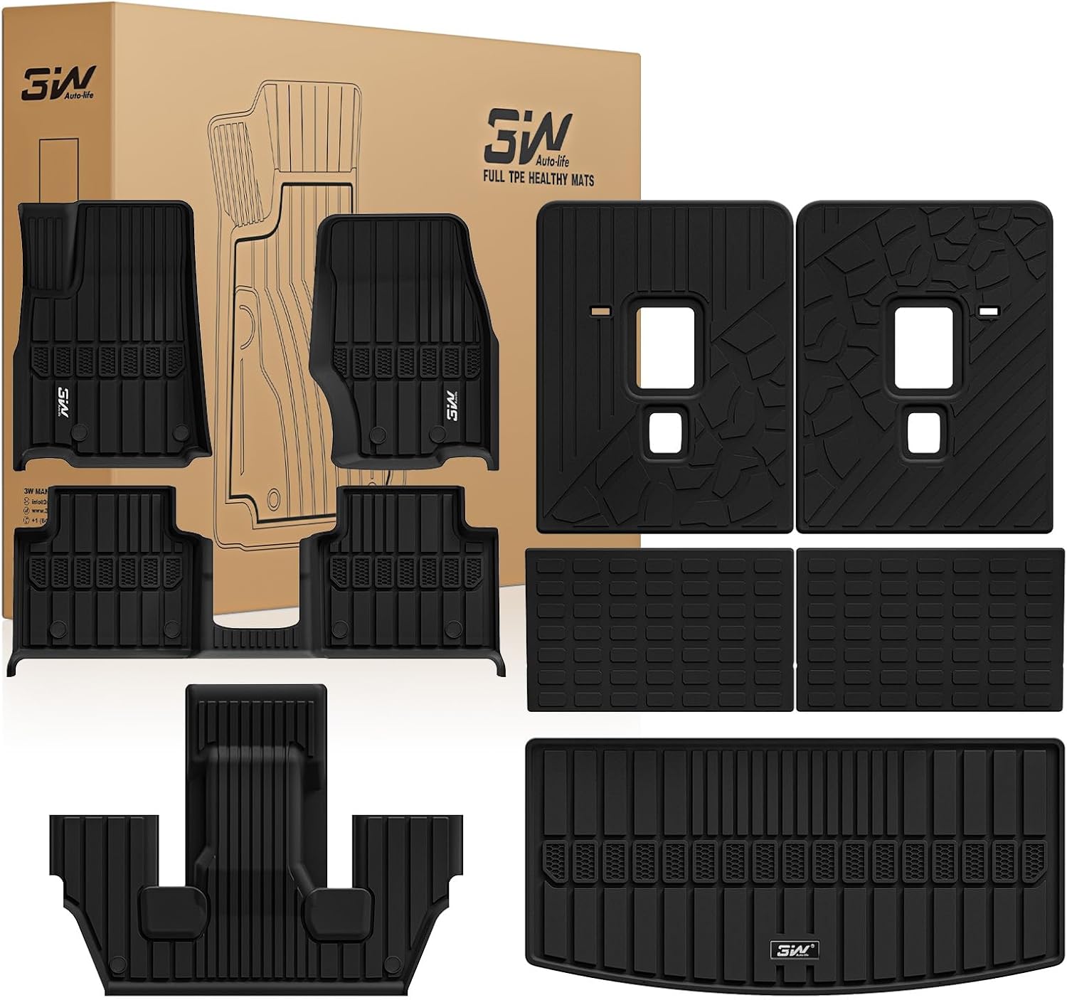 3W Floor Mats & Cargo Liner & Seatback Mats Fit with Jeep Grand Cherokee L 2021