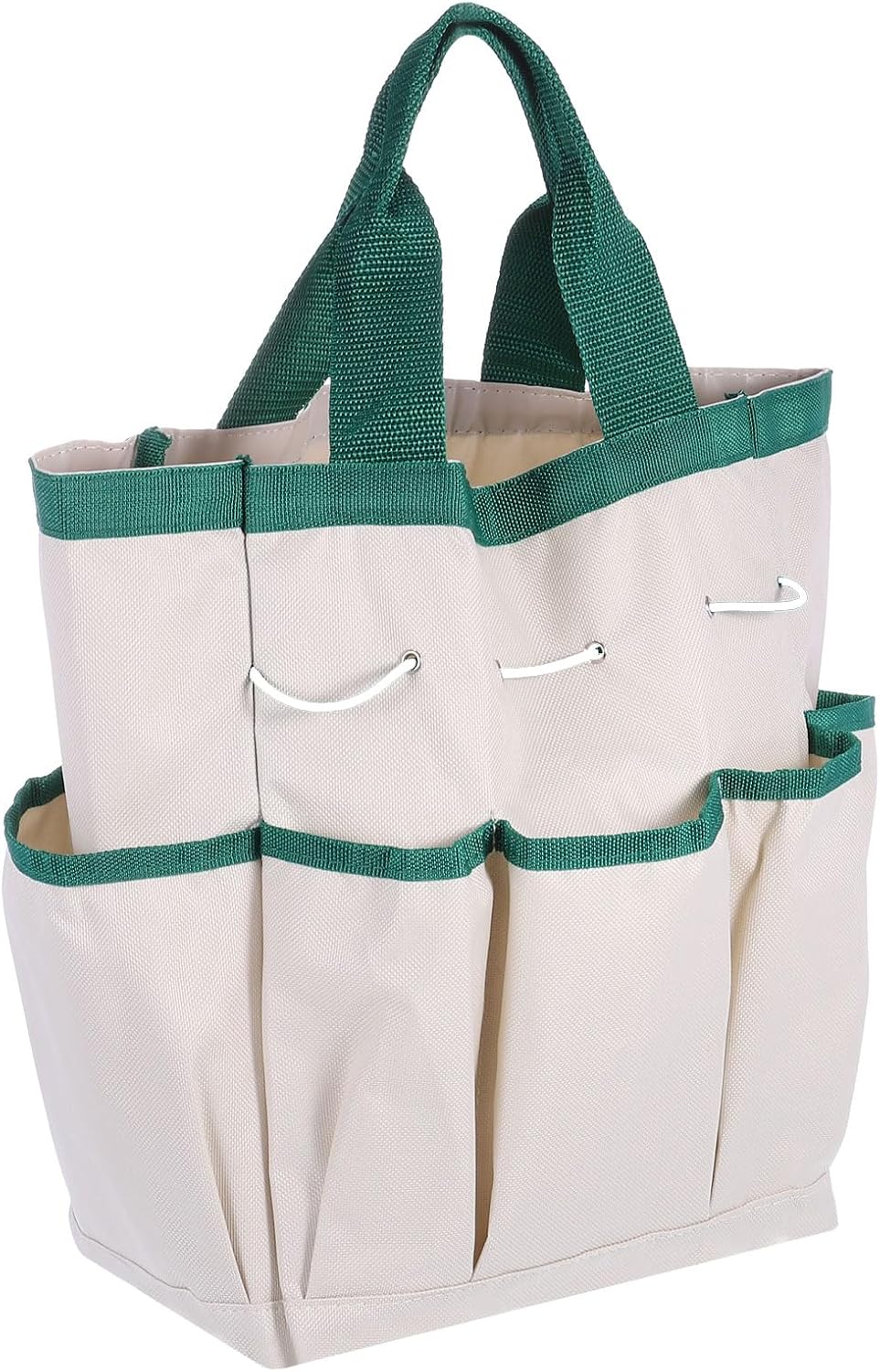 HARFINGTON Garden Tool Bag 9.5" x 5.9" x 11.8" Large Oxford Cloth Bag with Pockets Garden Tote Bag Gardening Plant Tool Organizer Storage Carrier Store for Outdoor Women Men, Cream