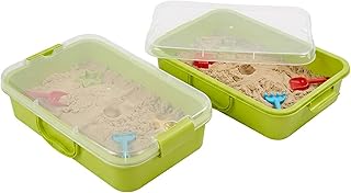 Sandpit with Lid, 2-Pack, Plastic, Indoor/Outdoor, Small Kids' Play, 8 x 38 x 25 cm, Light Green