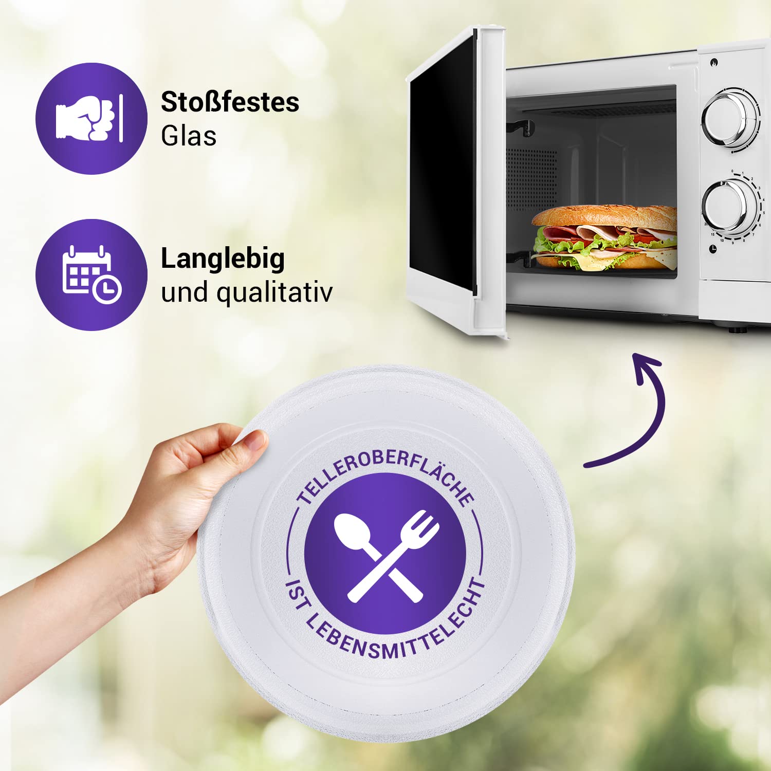 Piatto girevole per forno a microonde Bosch 11002491 Ø 255 mm, piatto girevole di ricambio per forno a microonde, piatto in vetro universale
