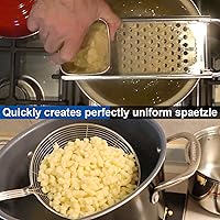 Vista 4 de Spaetzle Maker de acero inoxidable de alta calidad con mango de agarre cómodo, colador de araña de acero inoxidable, cuchara espumadora, colador
