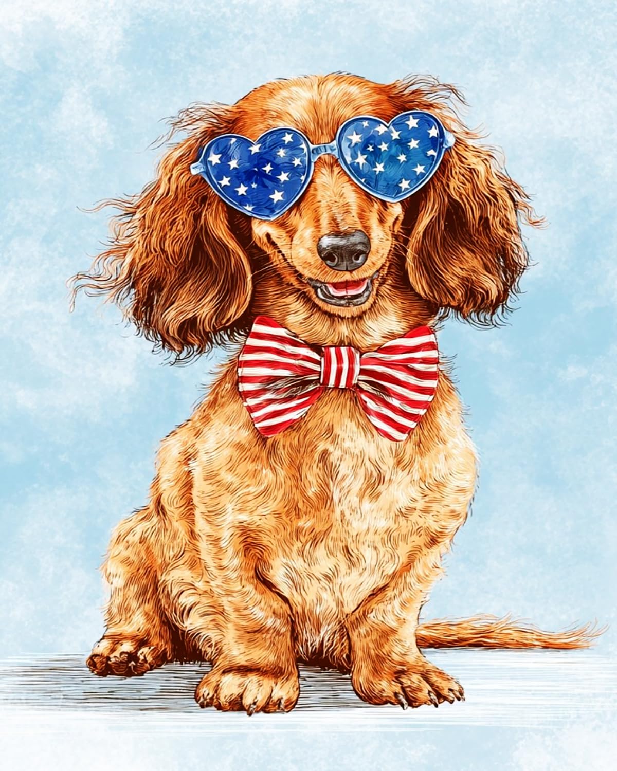 Liubaishi Multicolour Paint By Numbers For Adults, Diy Acrylic Canvas Painting Kit, Patriotic Dachshund Dog With Sunglasses, 40X50 Cm