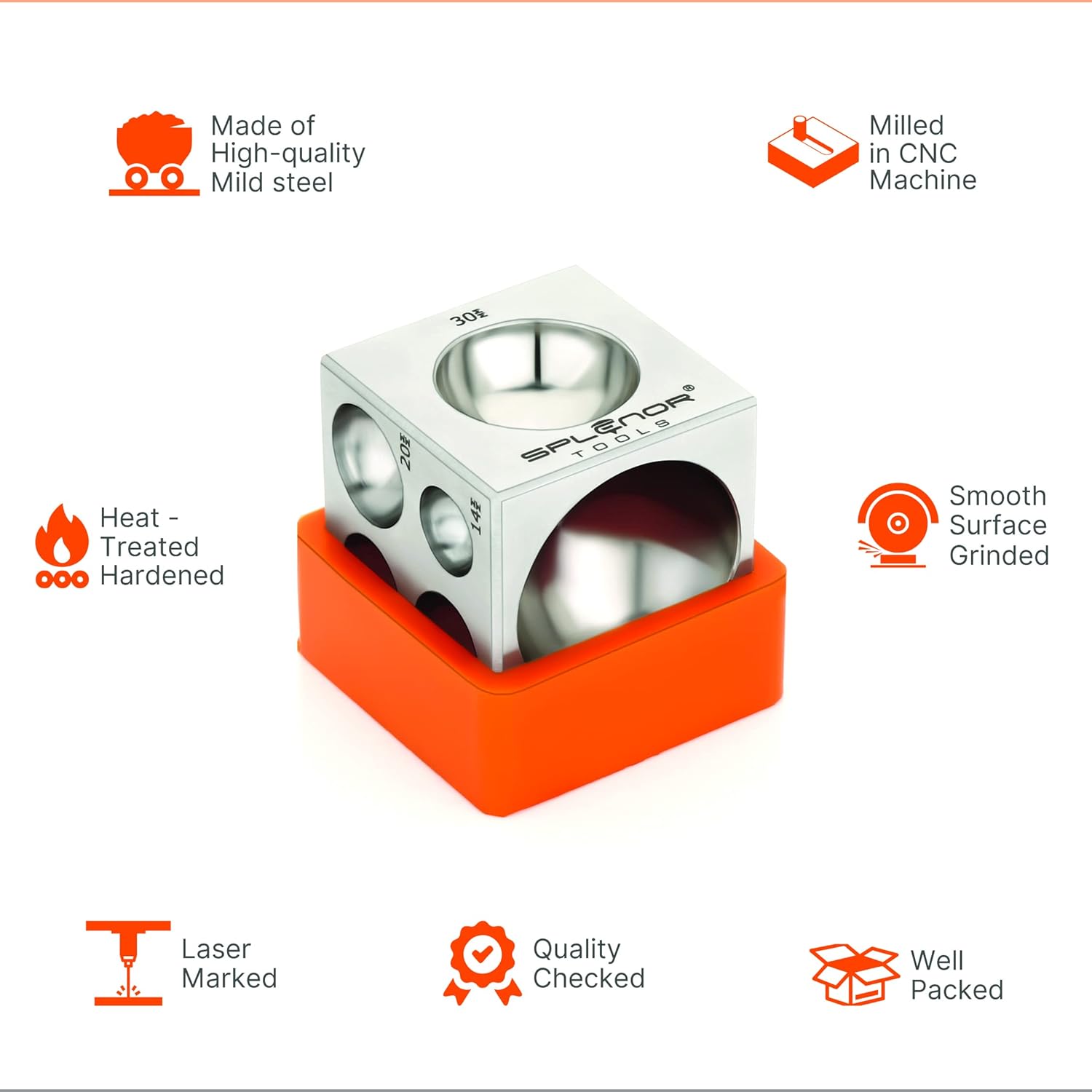 Splenor Tools Steel Dapping Doming Block - for Jewelry Making - Metal Forming Tool - Shaping Die
