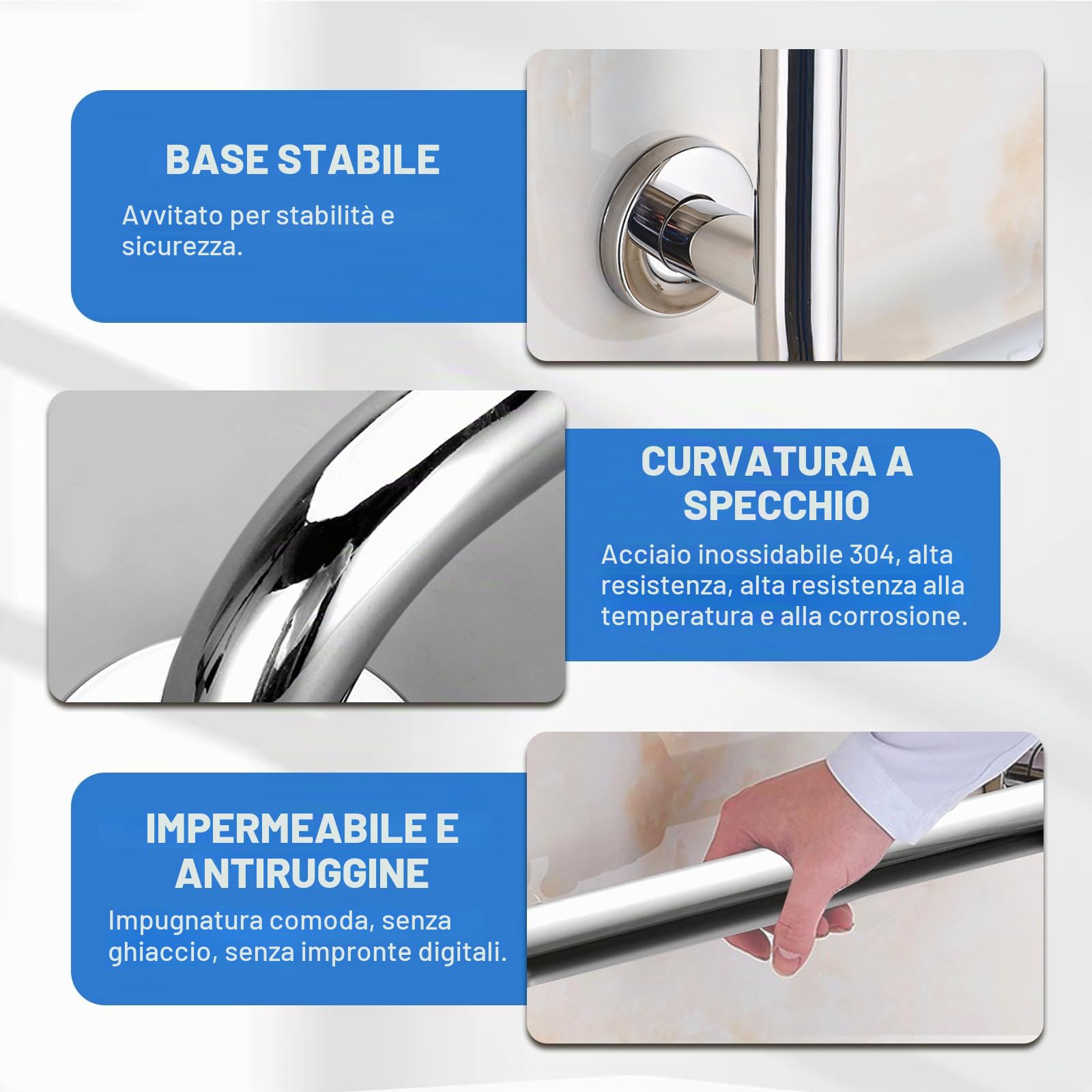 Maniglia di sicurezza da bagno, in acciaio inox lucido, 70 x 50 cm, a forma di L, per docce, angolo verticale, antiscivolo, per donne incinte, anziani e handicap (argento, sinistra)