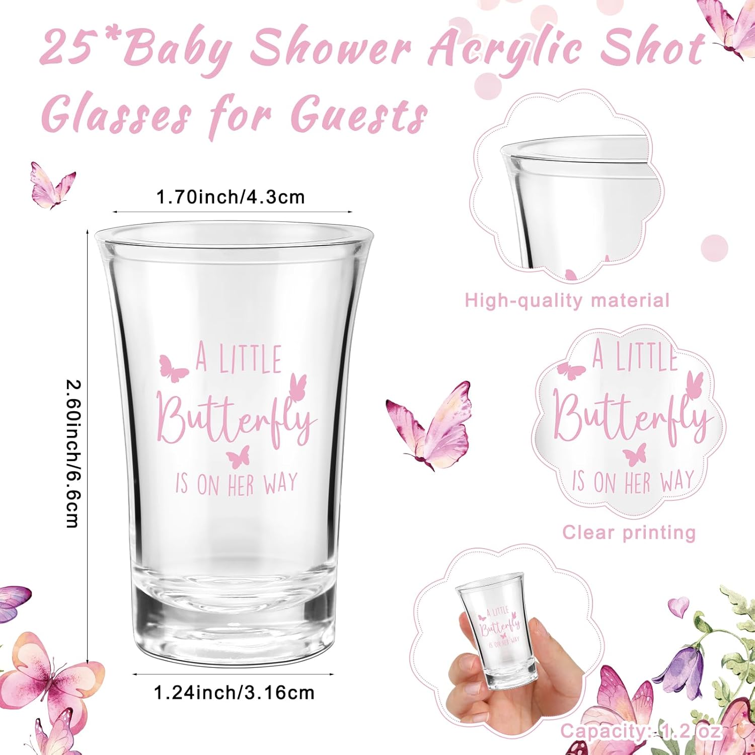 Blushtier 25 Sets Baby Shower Party Favor Shot Glasses Cute Bottle Opener Keychains Thank You Tags and Bags Baby Shower Favors Gender Reveal Party Guests Return Gift(Butterfly)