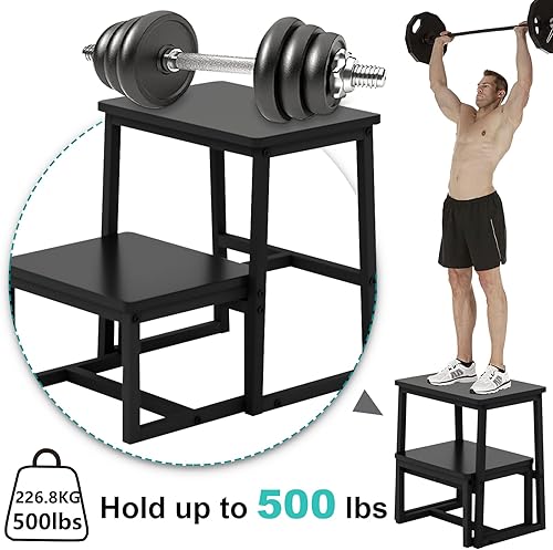 Miniatura 3 de Taburete de escalón para adultos, soporta hasta 500 libras, 3 en 1, resistente taburete de dos pasos para Kichen/baño/camas altas, marco de madera y