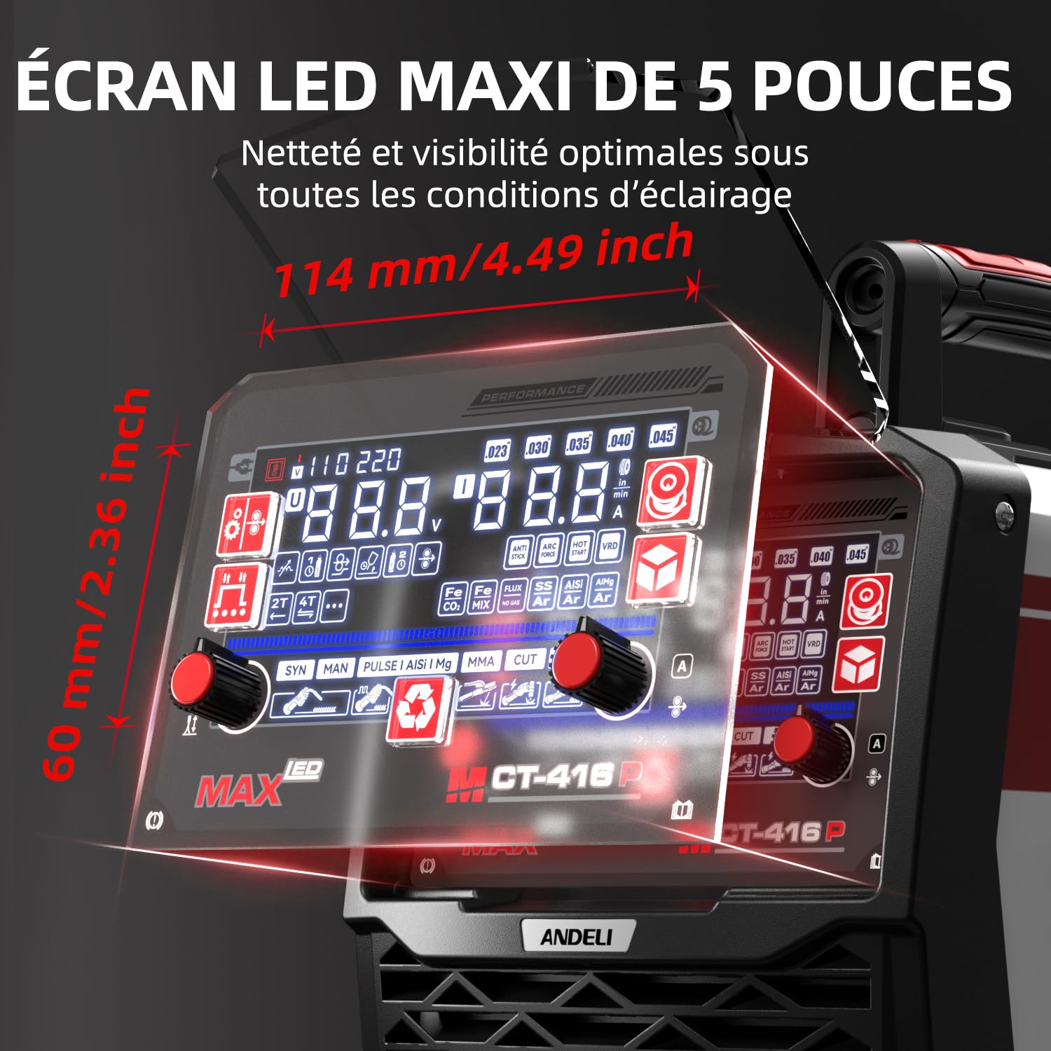ANDELI Poste à souder 6 en 1 230V – MIG Pulse/TIG HF/Plasma/MMA – 160A aluminium – 40A découpe,ANDELI Digital Auto-Darkening Casque de soudage