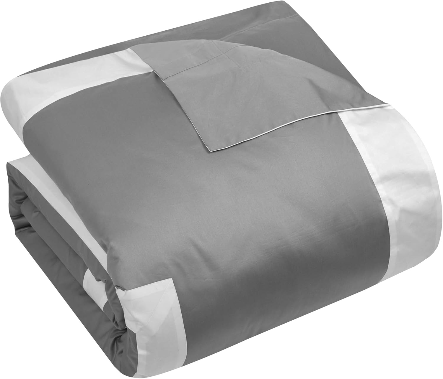 Casabolaj Bicolore Collection Duvet Covers Set 3 Pieces Do Not Include Filling Classic European 100% Egyptian Cotton Sateen Luxury 400 Thread Count Frame Patchwork Manufacturing(Grey/White,King)