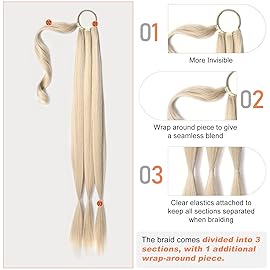 SEIKEA Upgraded Long Braid Ponytail Extension with Elastic Tie Straight Sleek Wrap Around Braid Hair Extensions Ponytail Cool Platinum Blonde 34 Inch (After Braided 30 Inch)