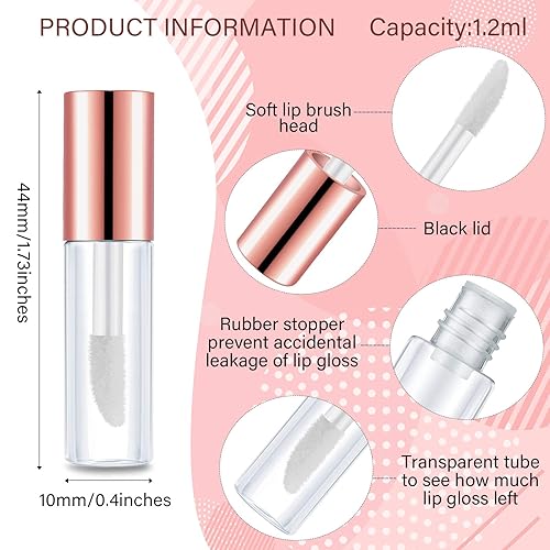 Miniatura 29 de Patelai 100 unidades de mini tubo de brillo de labios transparente, rellenable, vacío, bálsamo labial, contenedores de brillo, botellas Negro -,Oro