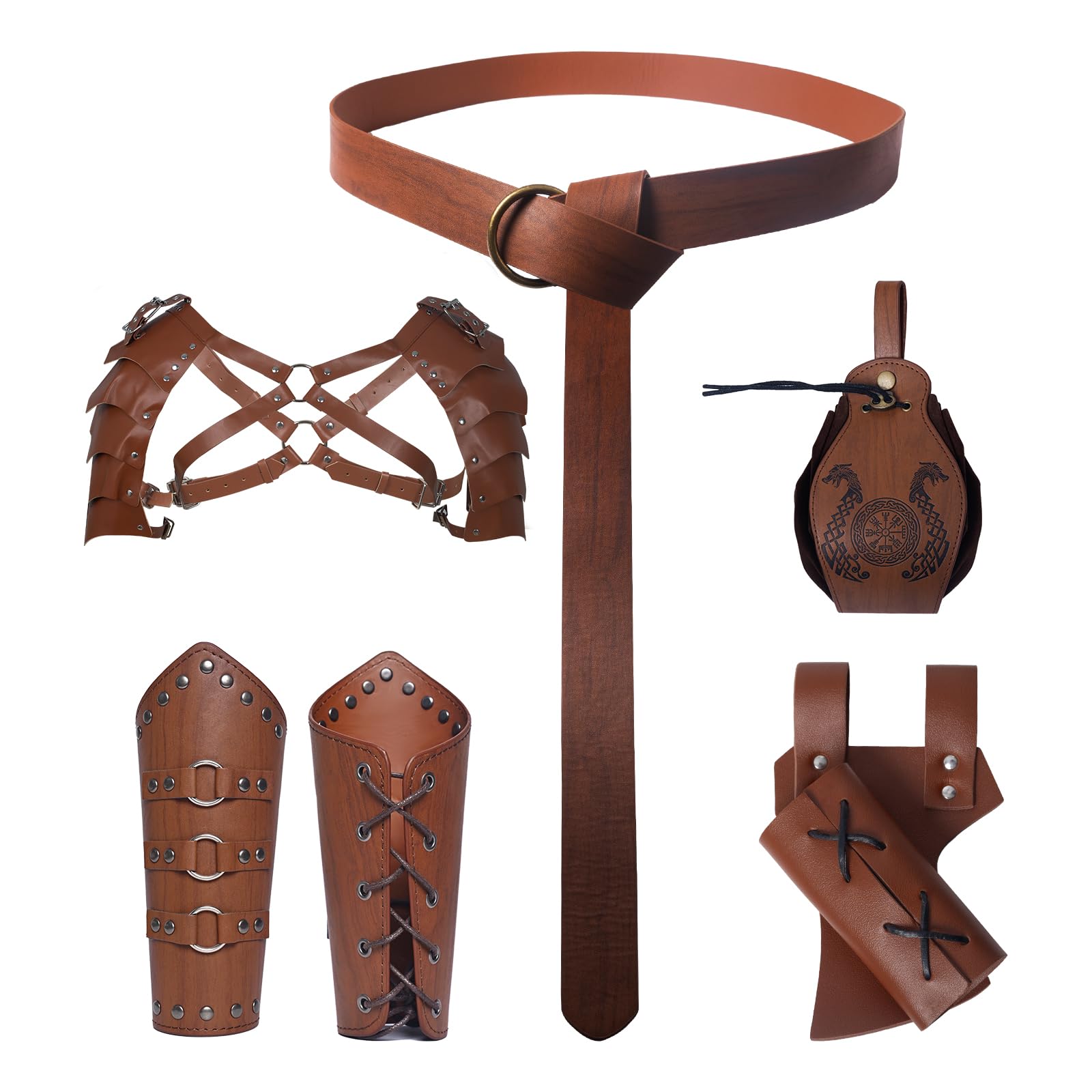Halloween Medieval Belt Suit, Viking Clothing Accessories, Medieval Knight Costume Accessories Set of 5 for Cosplay Wizard