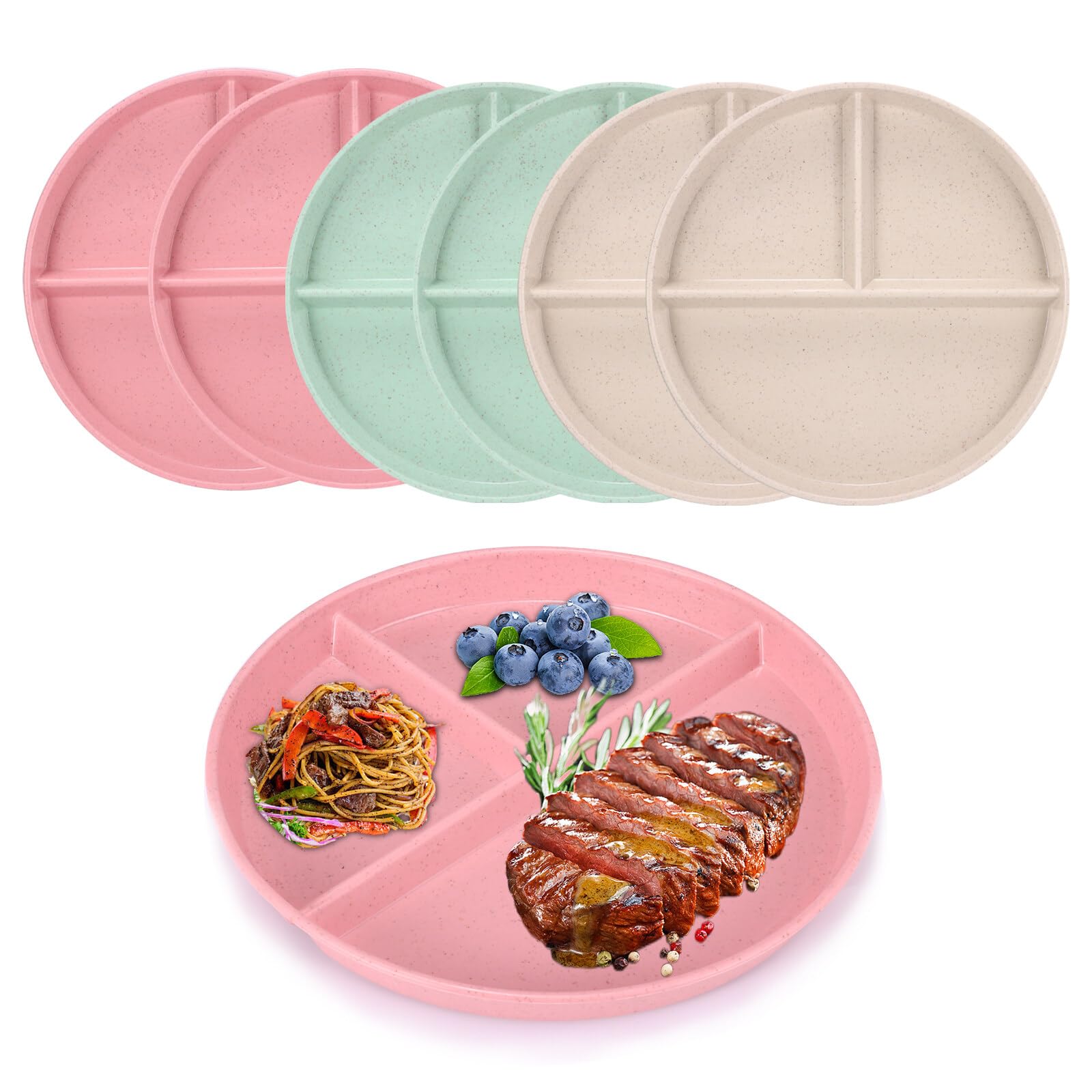XiangSKY Portion Control Plate, 3 Sets Divided Dinner Plates, Portion Control Divided Plates, 8.85 Divided Plates Compartment Plates, Divided Diet Plates Tray Reusable Dishes for Children Kids Adult