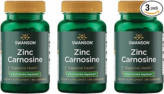 Swanson Zinc Carnosine (PepZin GI) - Natural Supplement Promoting Gastric Health & Digestive Support - Supports Microbial Balance in the Stomach - (60 Capsules) 3 Pack