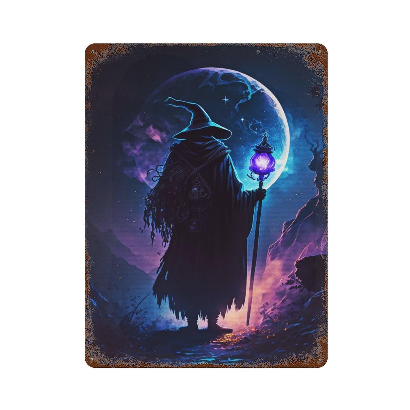 Dark Mage Rust Effect Tin Sign 15.7"x11.8", Industrial Home Decor for Garage, Bar And Workshop Decor