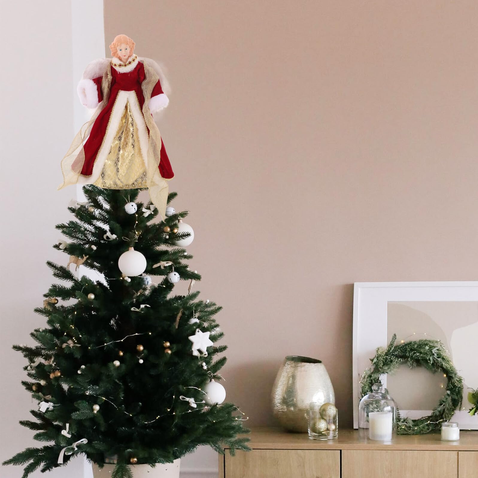 SHINEOFI Adorno para Punta de Árbol de Navidad Ángel Alas de Felpa Decoración Navideña Creativa Detalle para Fiestas y Decoración de Mesa