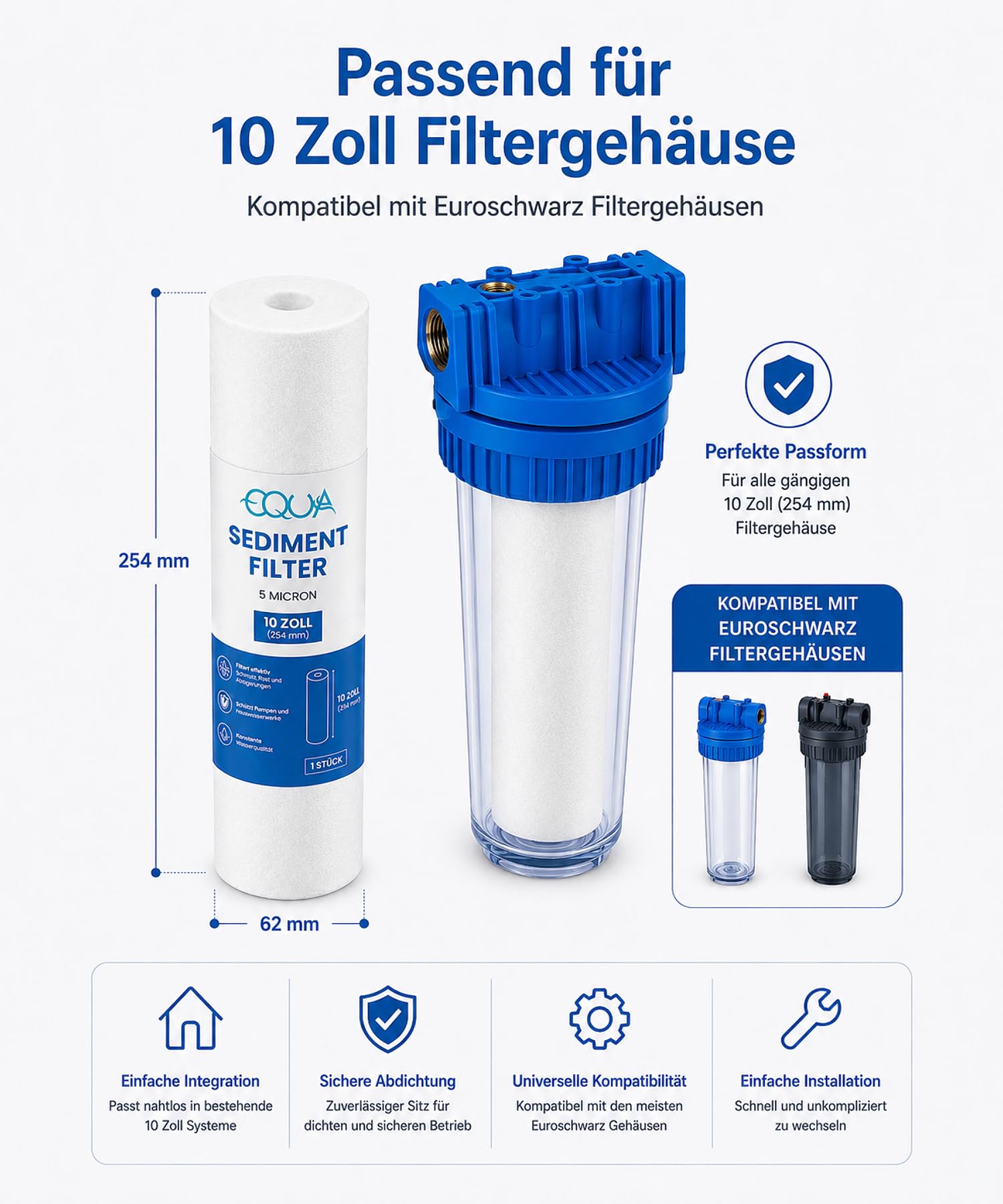 Sedimentfilter 10" für Umkehrosmose und Partikelfiltration 20 Micron 20 TLG | Wasserfilterkartusche entfernt Schmutzpartikel