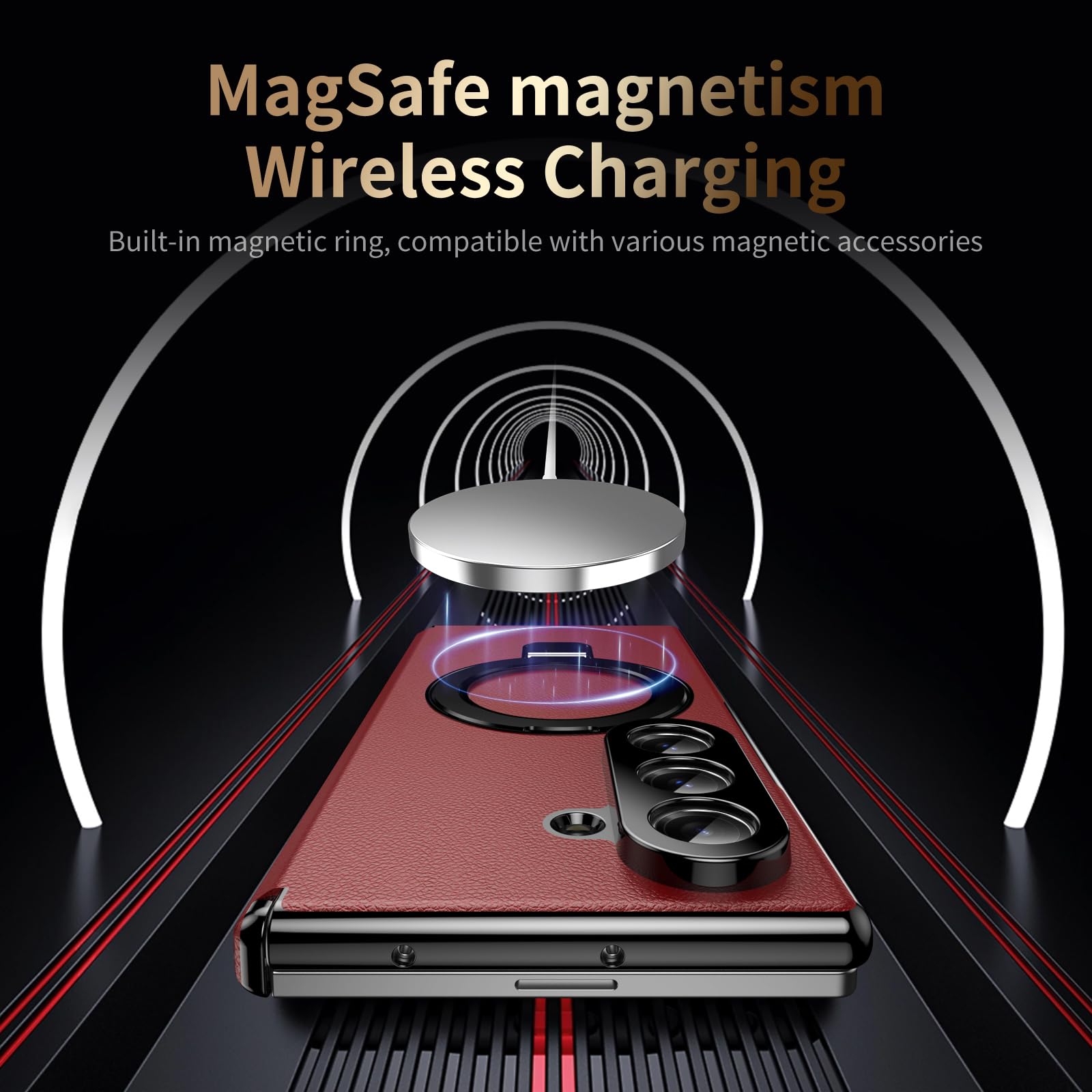 Etui do Samsung Galaxy Z Fold8, kompatybilne z mag / Safe, Składany metalowy stojak, pokrowiec ochronny na zawiasach do Samsung Z Fold 8-czerwony