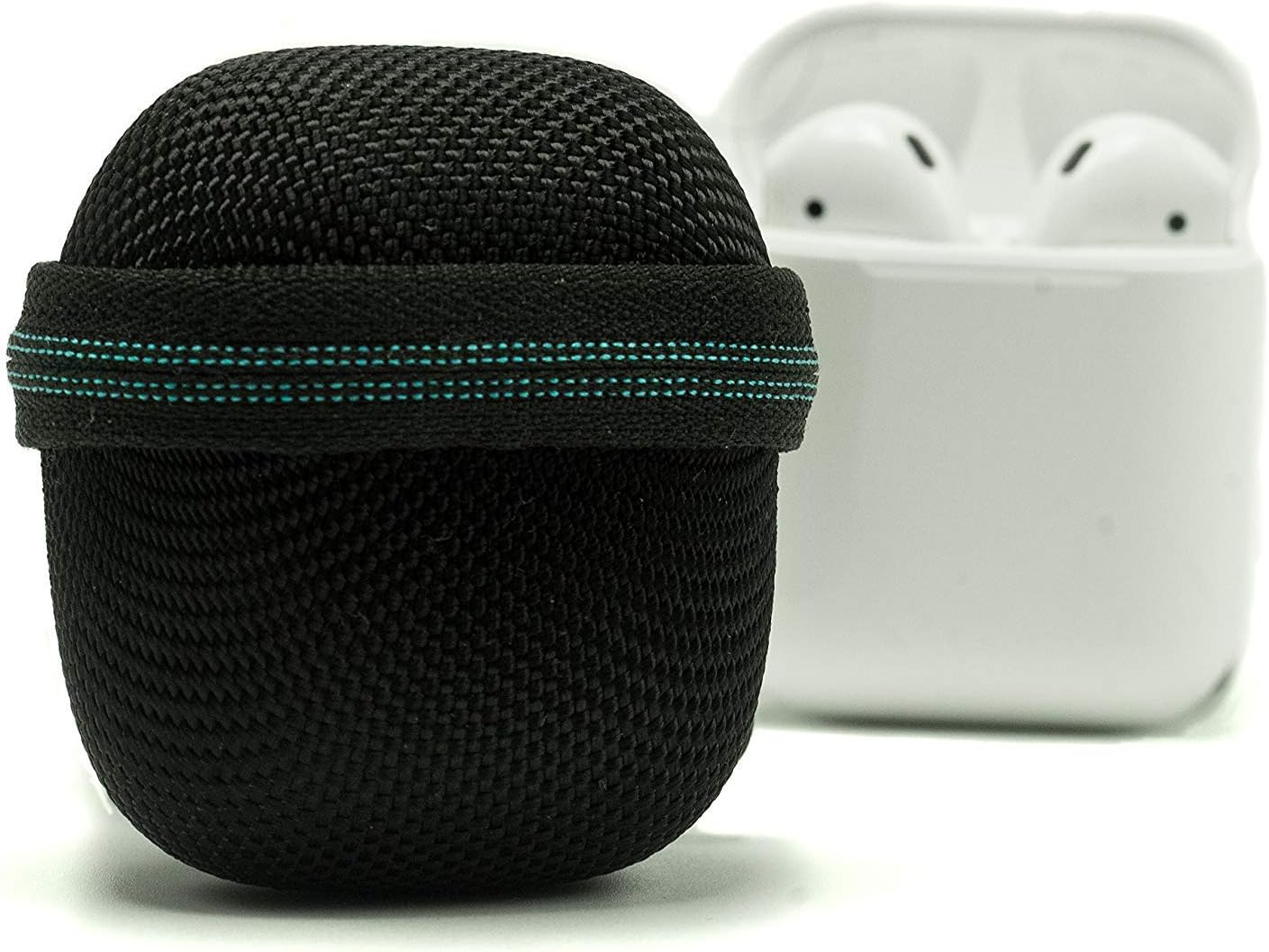 PodPackz AirPods Hard Case with One Pair of AirPods Hooks for Apple AirPods (Black Case + White Hooks) (Updated Zipper)