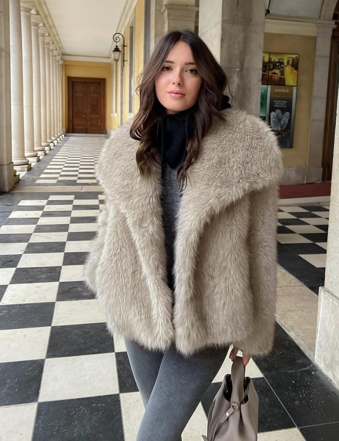 Yimoon Womens Faux Fur Coat Lapel Open Front Fluffy Shaggy Jacket Winter Warm Furry Overcoat - Image 4