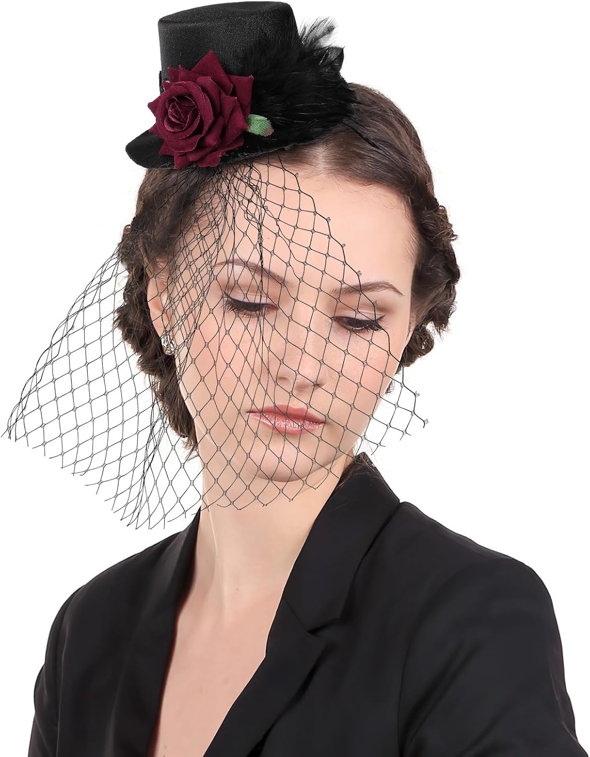 Luxshiny Veil Fascinator Hat Clip Witch Hat Hair Clip Mini Top Hat Hairclip 1920s Fascinator for Halloween Tea Party