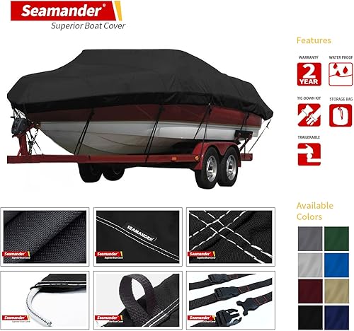 Miniatura 8 de Funda para barco, 14 a 16 pies, cubierta impermeable 600D, resistente al agua, se adapta a V-Hull, Tri-Hull, Runabout y cubierta para barco bajo