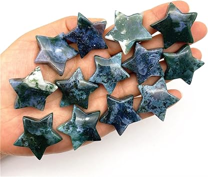 Natural Crystal Rough Beautiful Natural Moss Agate Crystal Star Shape Stone Healing DIY Gemstone Decoration Natural Crystal Home Decoration Natural Stone Color 2pcs