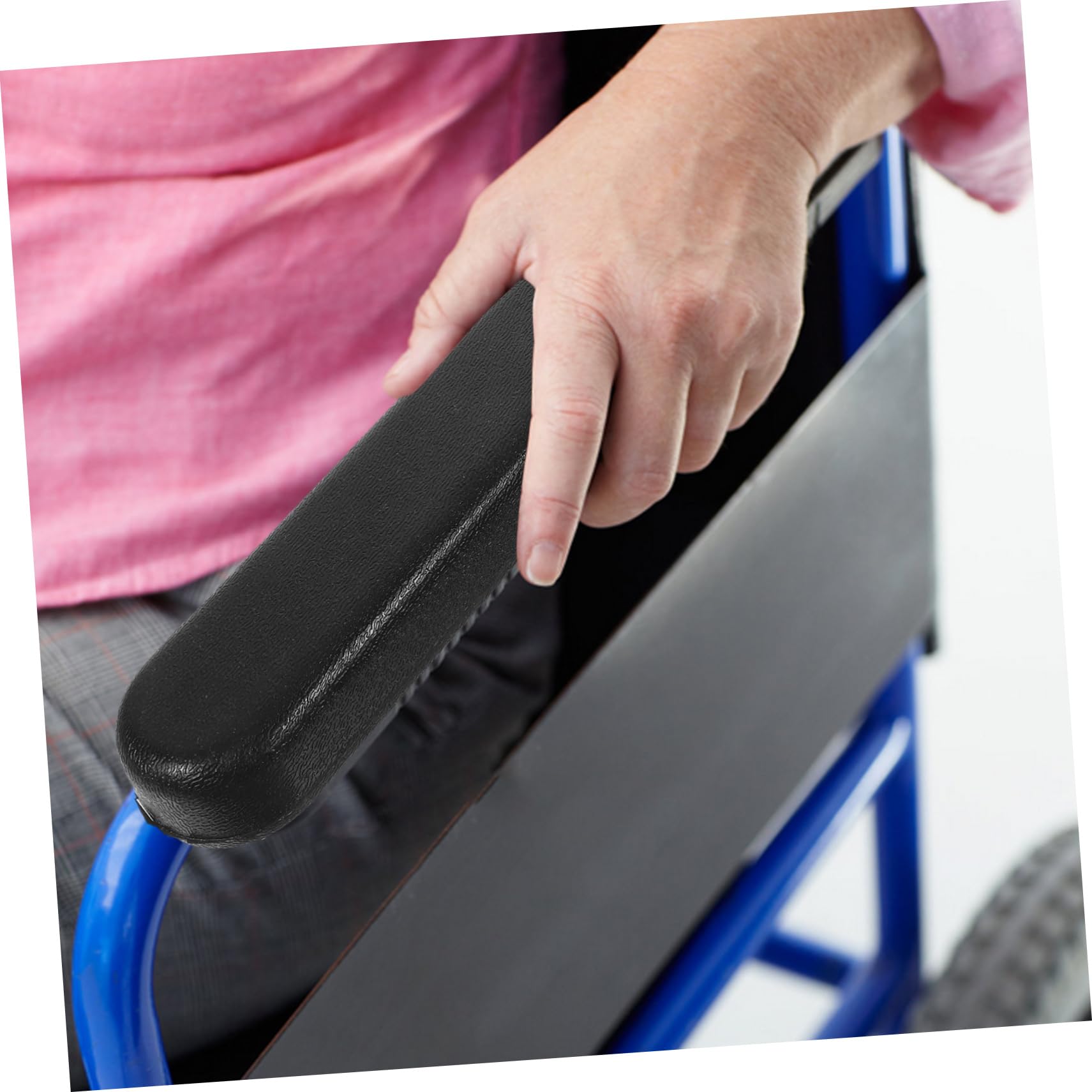 Cojines para Reposabrazos de Silla de Ruedas Negros de Pu Superficie Resistente y Comodidad Excepcional, Accesorios Agujeros de 8.5 o 14 Cm para Mayor Ajuste