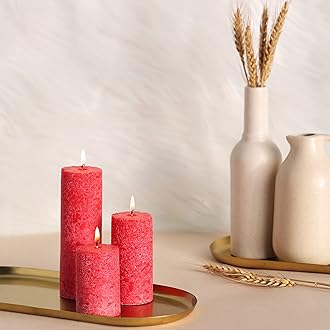 PROSPERRO LUMO by Parkash Candles Set of 3 Fragrance Pillar Candles Marble Finish (Rose Fragrance) | 100% Paraffin Wax
