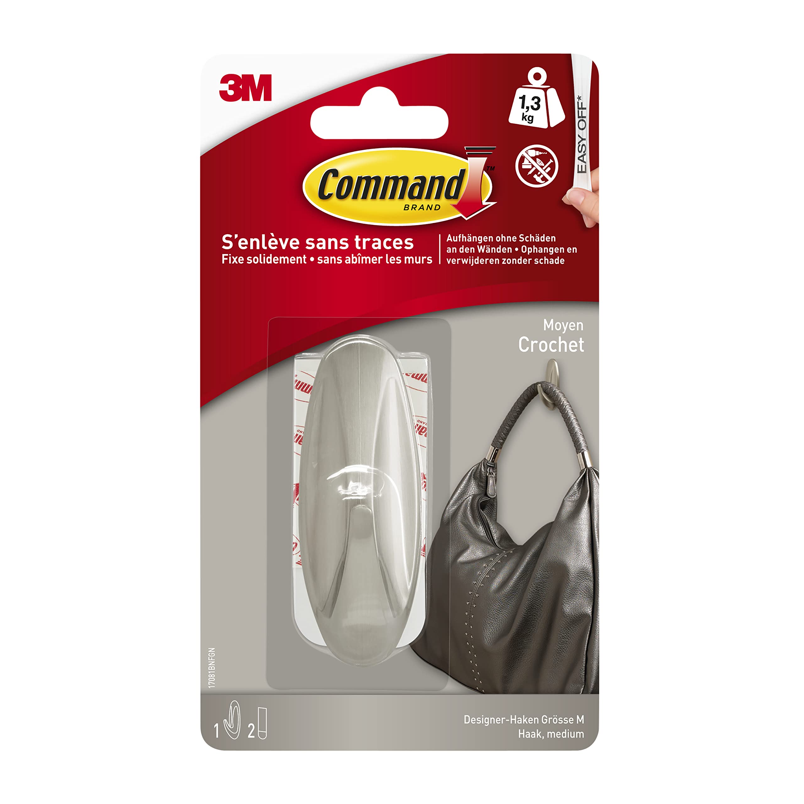 Command Brushed Nickel Medium Designer Metal Look Hook 17081Bn 17081Bnfgn