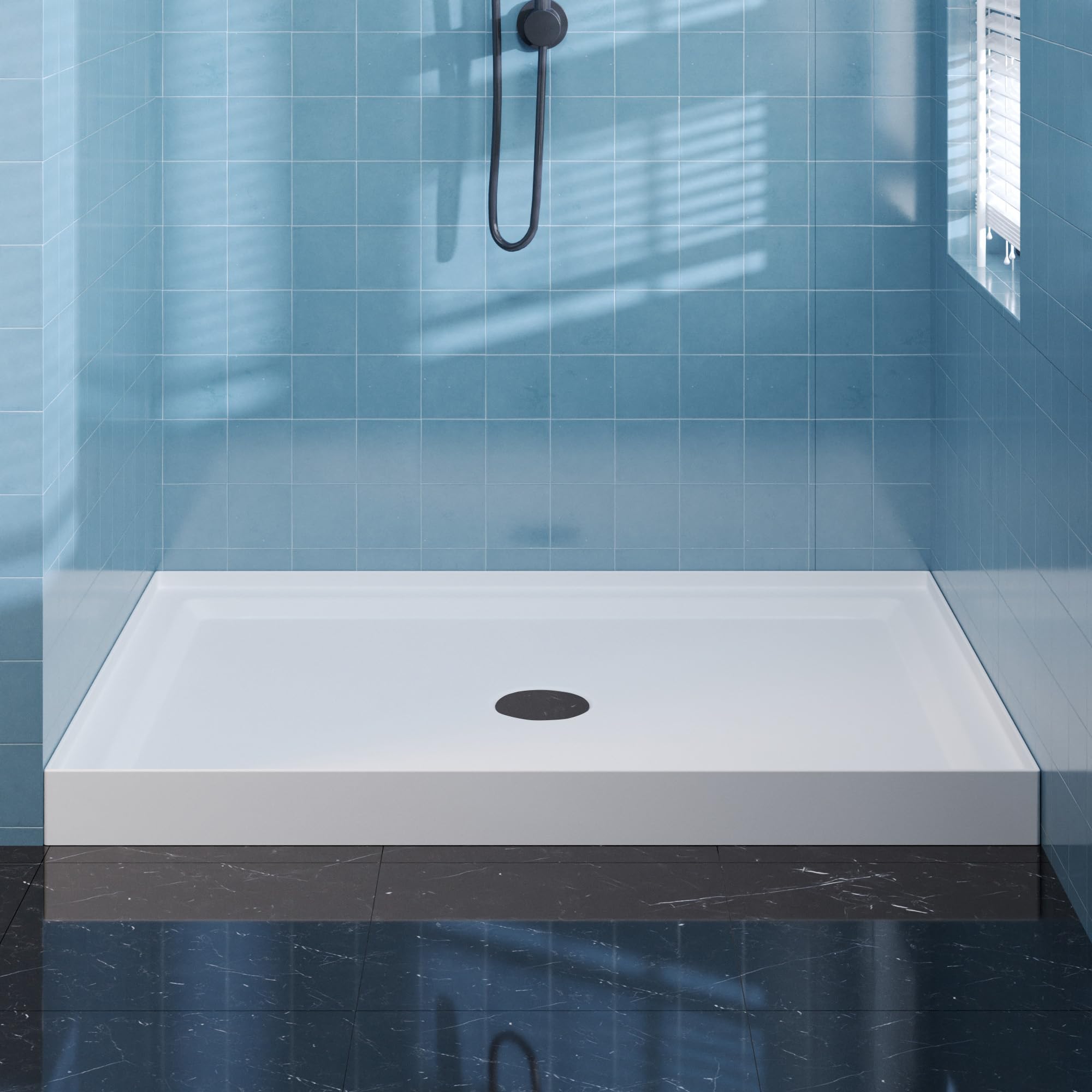 Casaphoria 32" x 48" Shower Base Pan with 3.5" Center Drain Hole,Shower Pan Five-Layer Acrylic + ABS Processing, Non-Slip Shower Enclosure Base for Bathroom, Single Threshold White