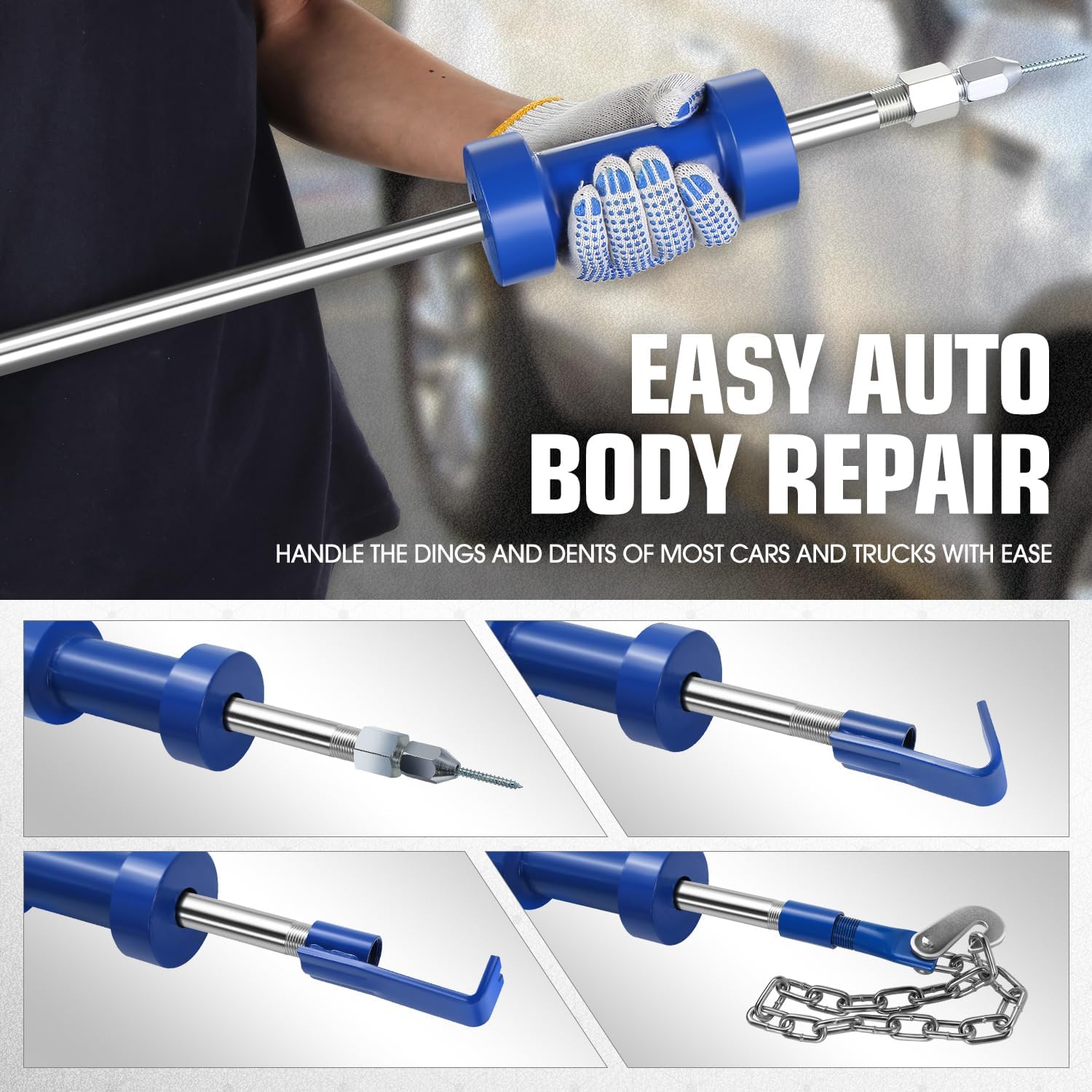 DNA MOTORING 14pcs Heavy Duty Slide Hammer Dent Puller Set, Dent Puller Slide Hammer, Dent Removal Kit Auto Body Truck Repair, Automotive Heavy Dent Remover Repair Frame Carrying Case,TOOLS-00720