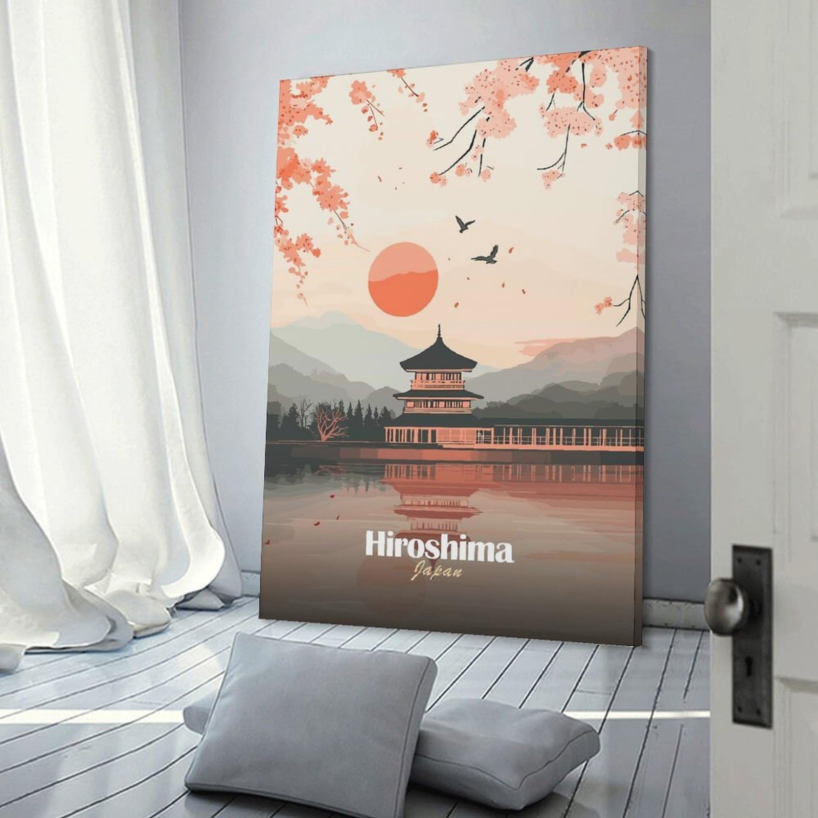 Junmoney Room Decor Wall Art Hiroshima Japan Pagoda, 24x36inch(60x90cm), for Flats, Guest Rooms Or Compact Rooms, Wall Decor with Flexible Room Appeal