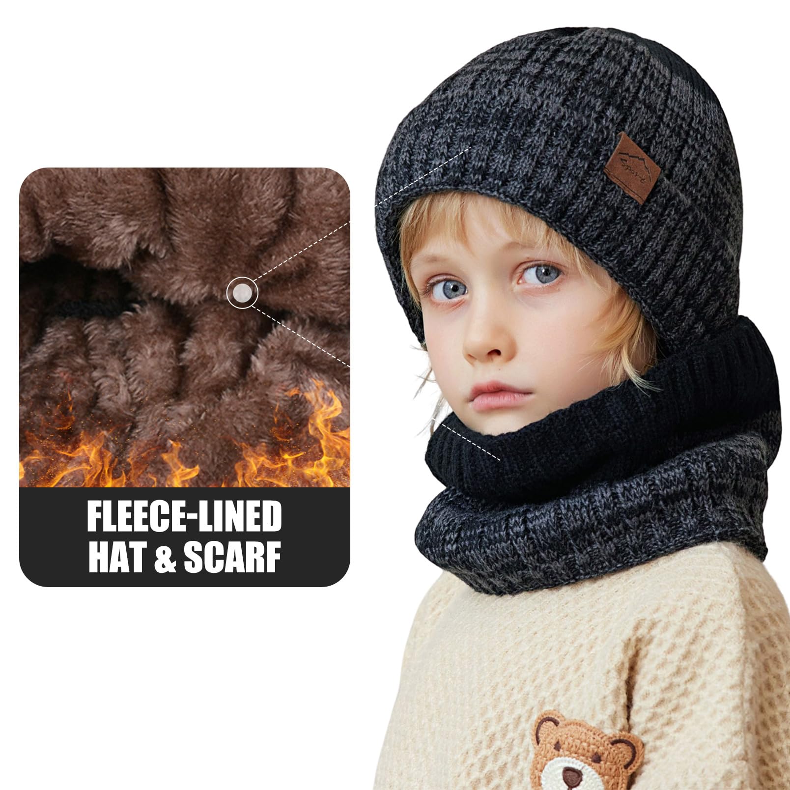 Gorro Invierno Niño Niña Braga Cuello Guantes Térmico Gorro de Punto Braga Cuello Polar Guantes de Pantalla Táctil para Niños Niñas 4 a 10 Años